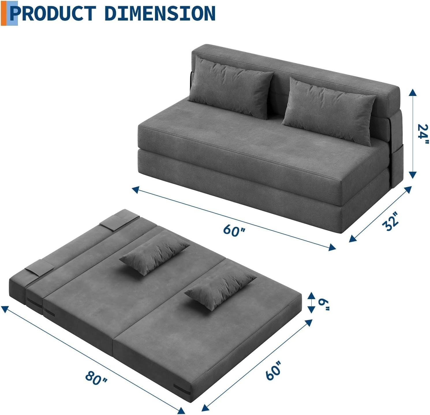Tufted‑Floor‑Structure Composes The 4‑in‑1 Folding Sofa Bed, Dark‑Gray Convertib