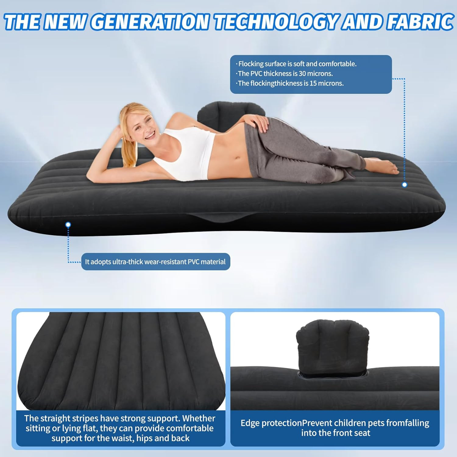 Inflatable Car Air Mattress Back Seat Bed with Air Pump,55″ (L) X 35″ (W) Portab