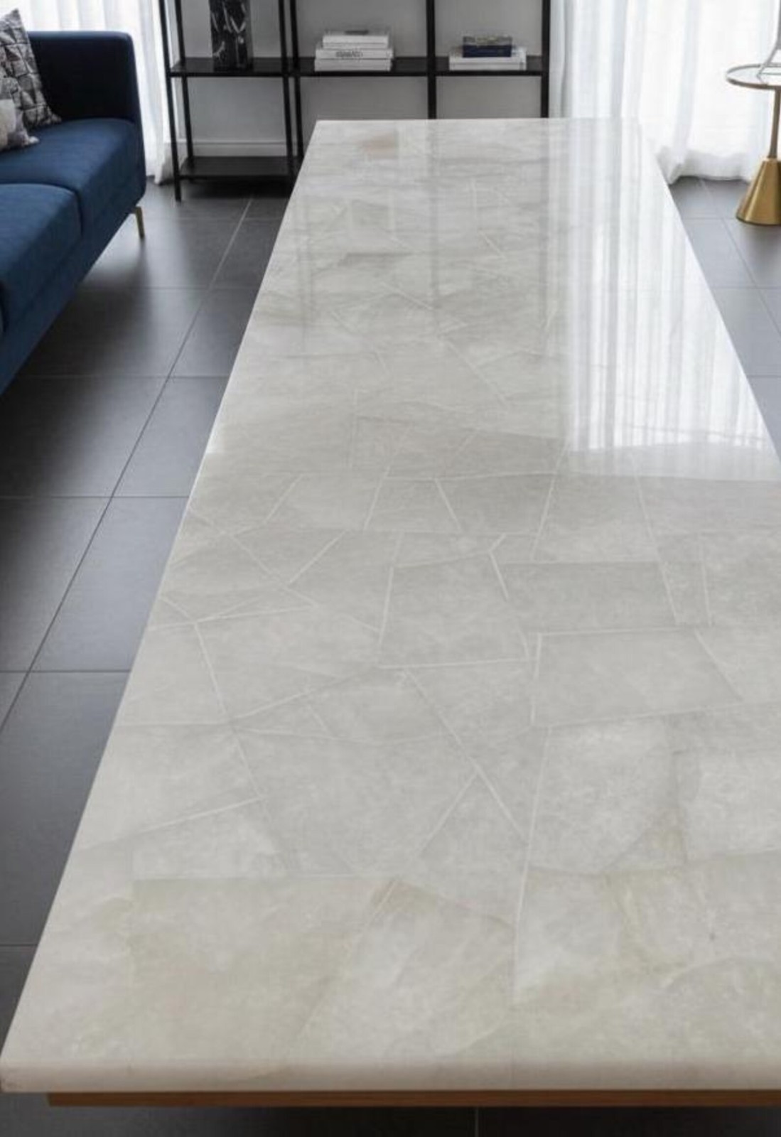 White Agate Slab Table Top Quartz Crystal Coffee Dining Custom