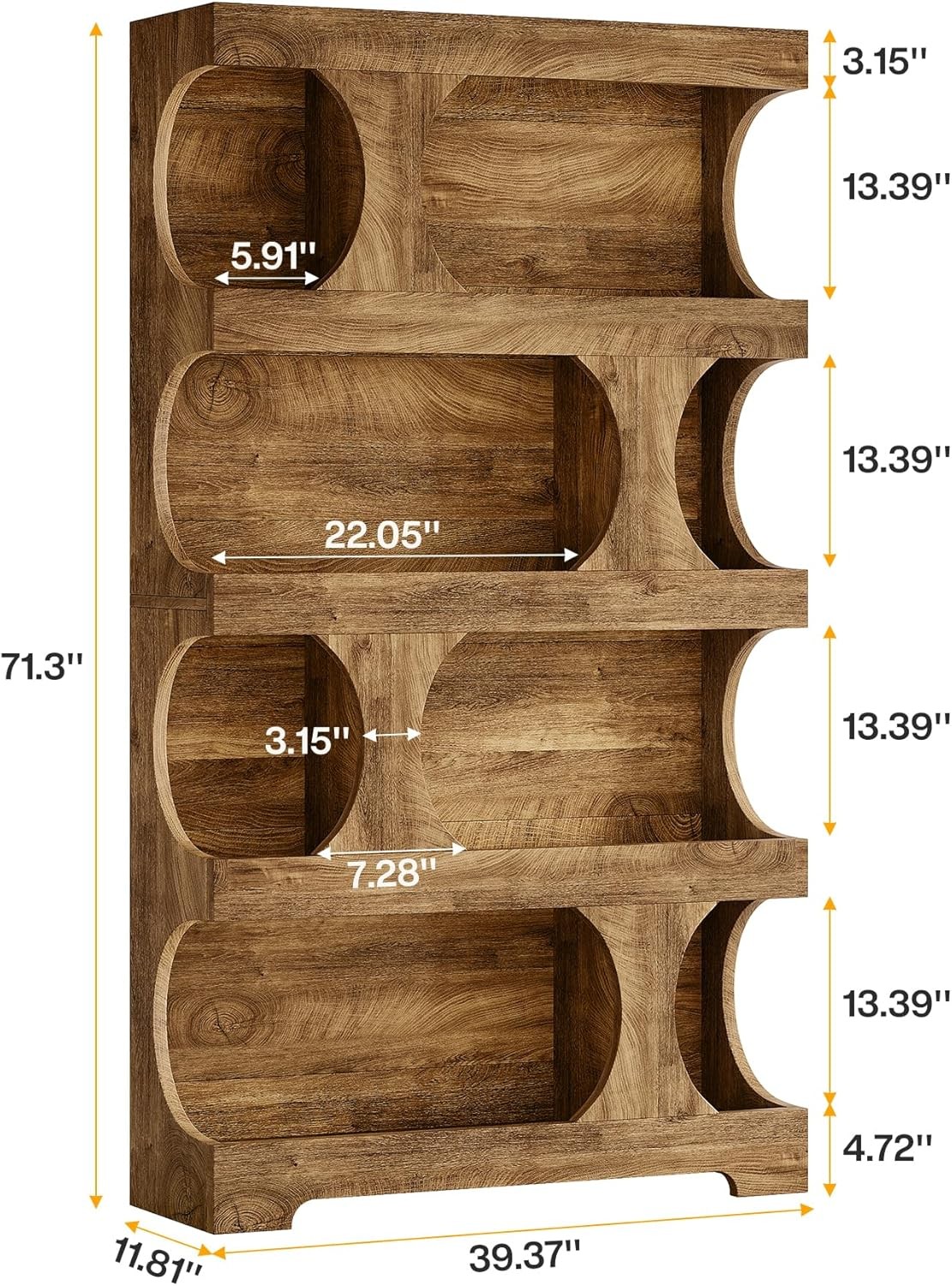 71” Tall Bookcase, 4-Tier Modern Asymmetrical Bookshelf Display Shelf for Home