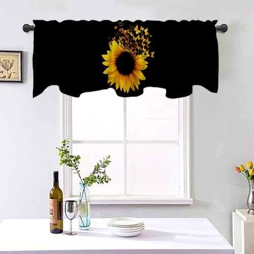 Art Studio 54×18 Inches Yellow Sunflower Window Treatment Valance Black