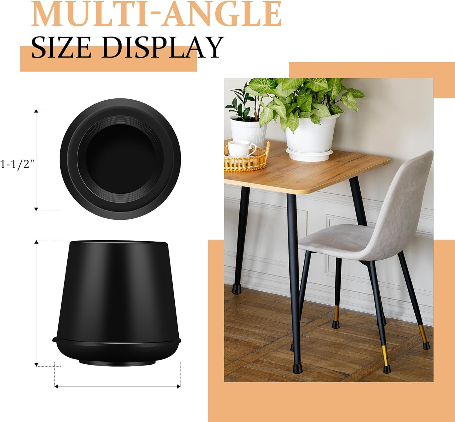 1-1/2” round Rubber Chair Leg Tips Caps, Chair Leg Floor Protectors Furniture Le