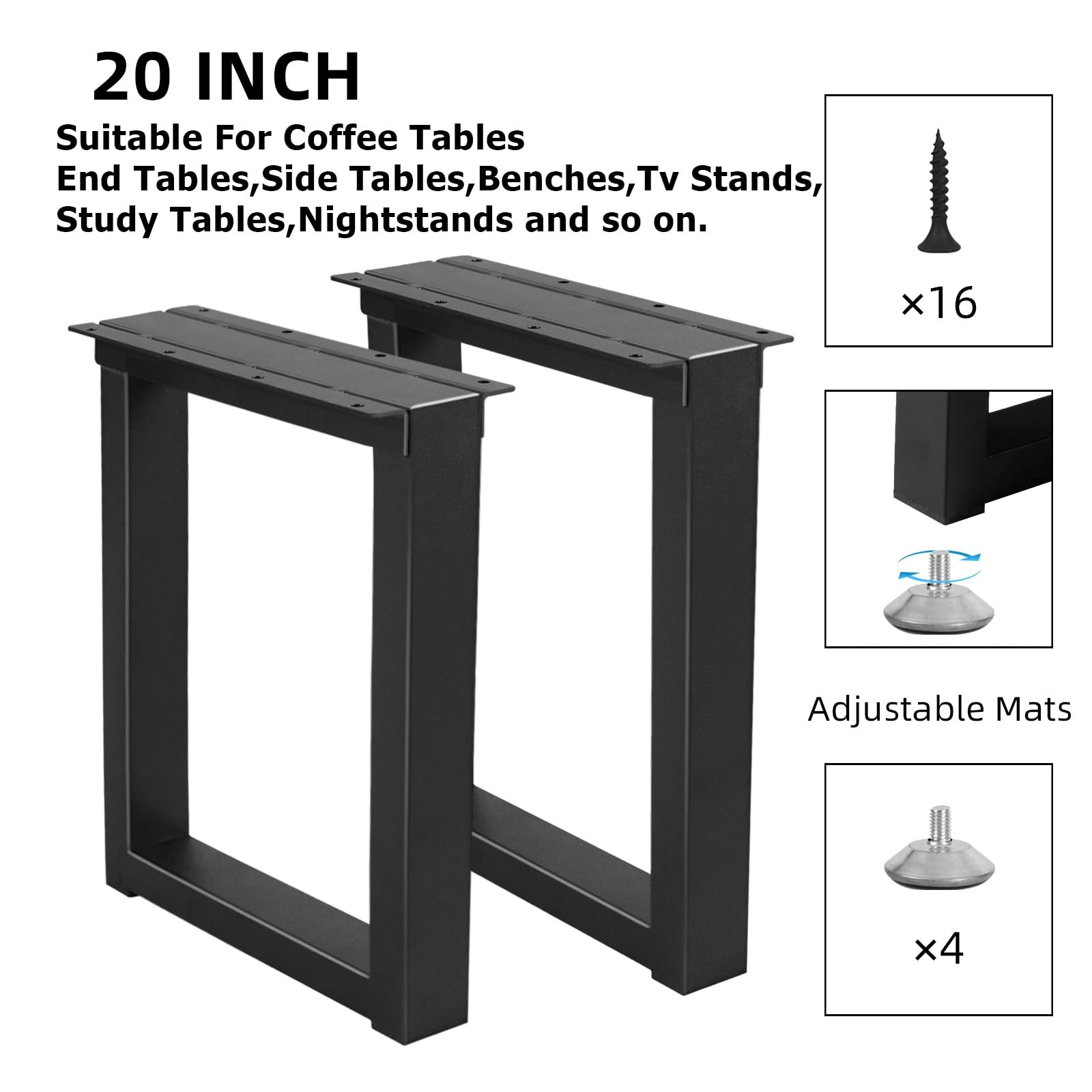 20 Metal Table Legs with Adjustable Protector Feet, Heavy Duty Furniture Legs…