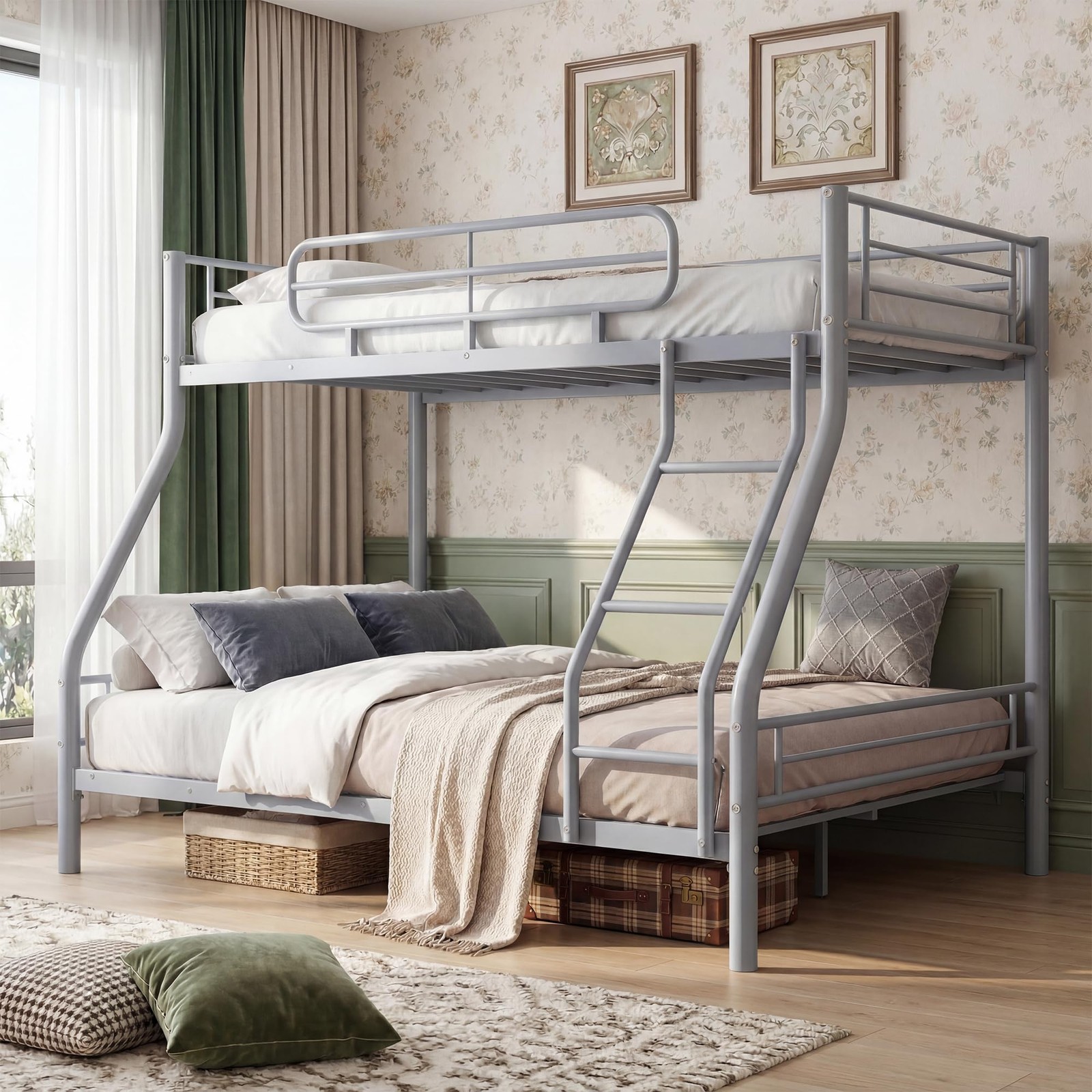 Heavy Duty Twin Over Full Bunk Metal Bed Frame for Kids,Teens & Adult with Ladde