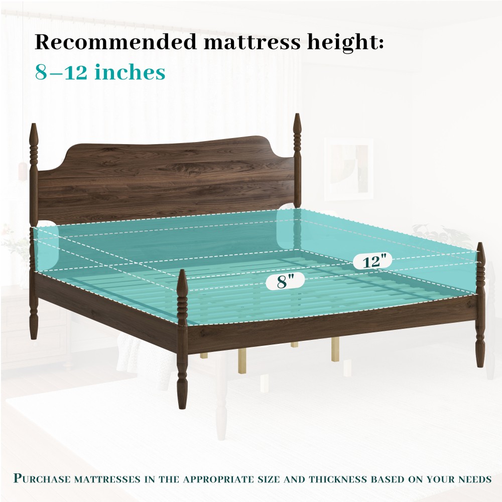 Queen Size Platform Bed Frame, Spindle Bed with Curved Tall Headboard