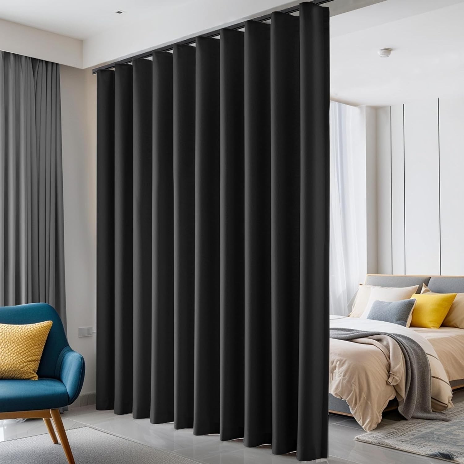 Room Divider Curtains Blackout Ceiling Track with Hook Wall Mount Sliding Door