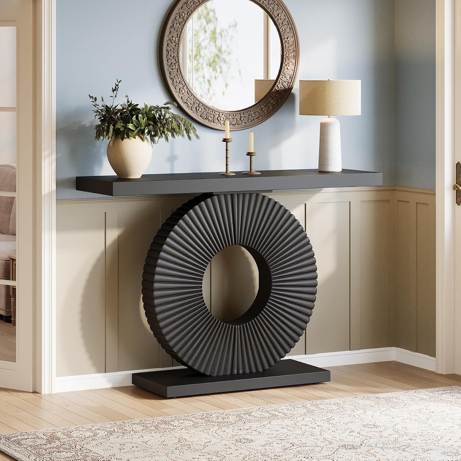 Modern Entryway Console Table 39 inch Wooden Narrow Sofa Table Behind Couch