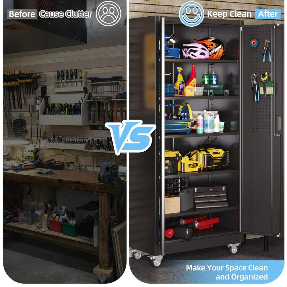 32 In. W X 71 In. H X 16 In. D Metal Garage Storage Freestanding Cabinet with Pe