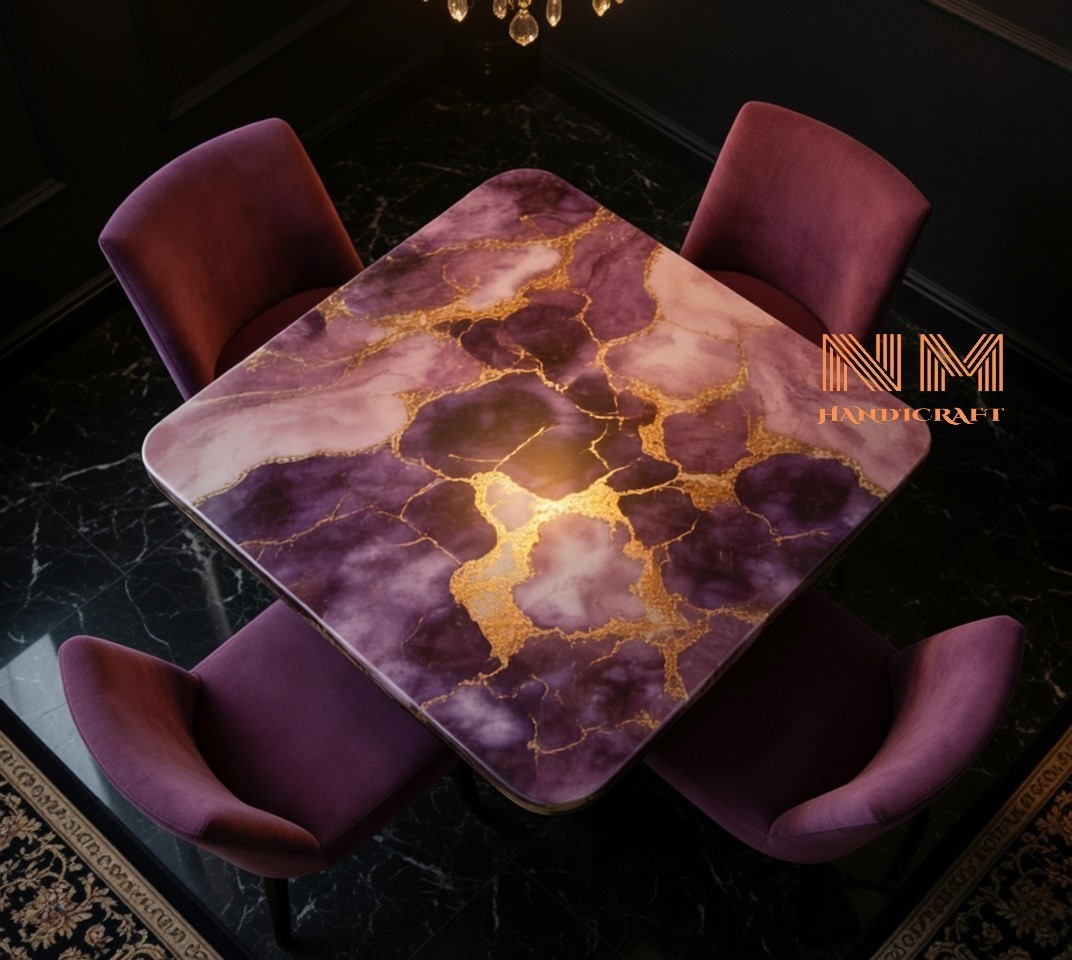 Amethyst Stone Coffee Table, Square Shape Handmade Gemstone Furniture decor