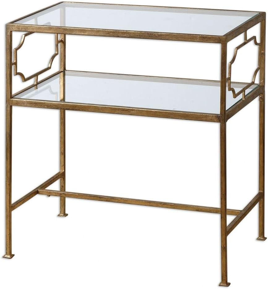Elegant Gold Leaf & Glass Side Table – Genell 23.75″ Wide