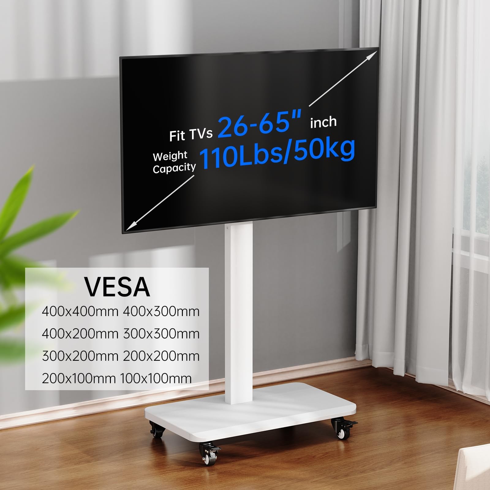 Mobile TV Cart with Wheels.Rolling TV Stand for 26 to 65 Inch Flat Panel Scre…