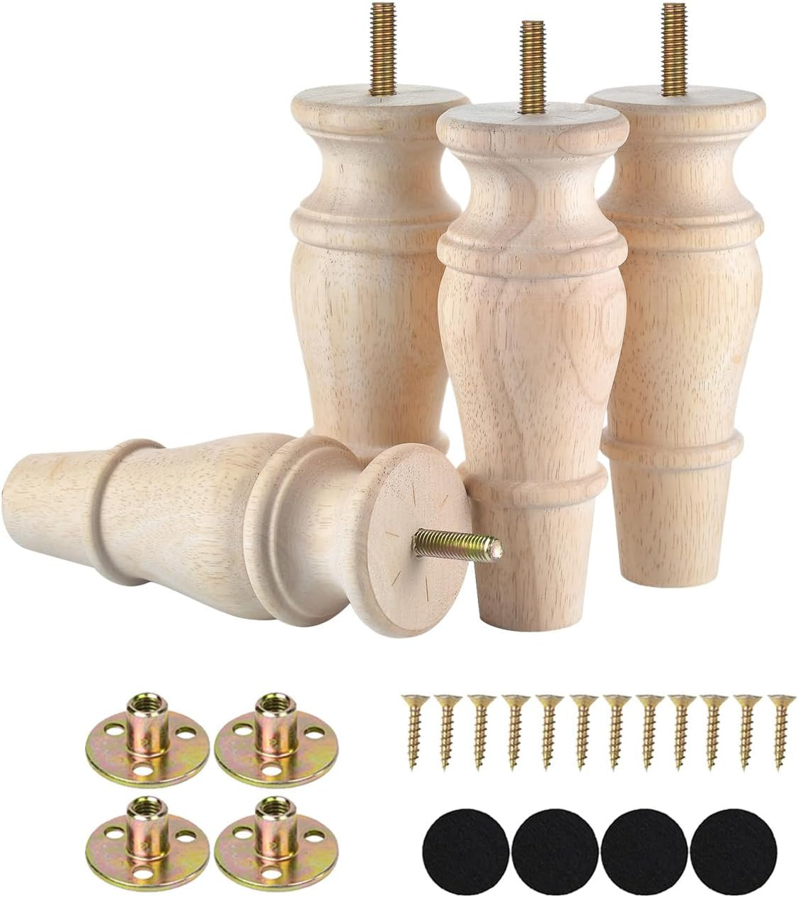 Wooden Furniture Legs 6 Inch Set of 4 Unfinished Replacement Parts for Couch Sof