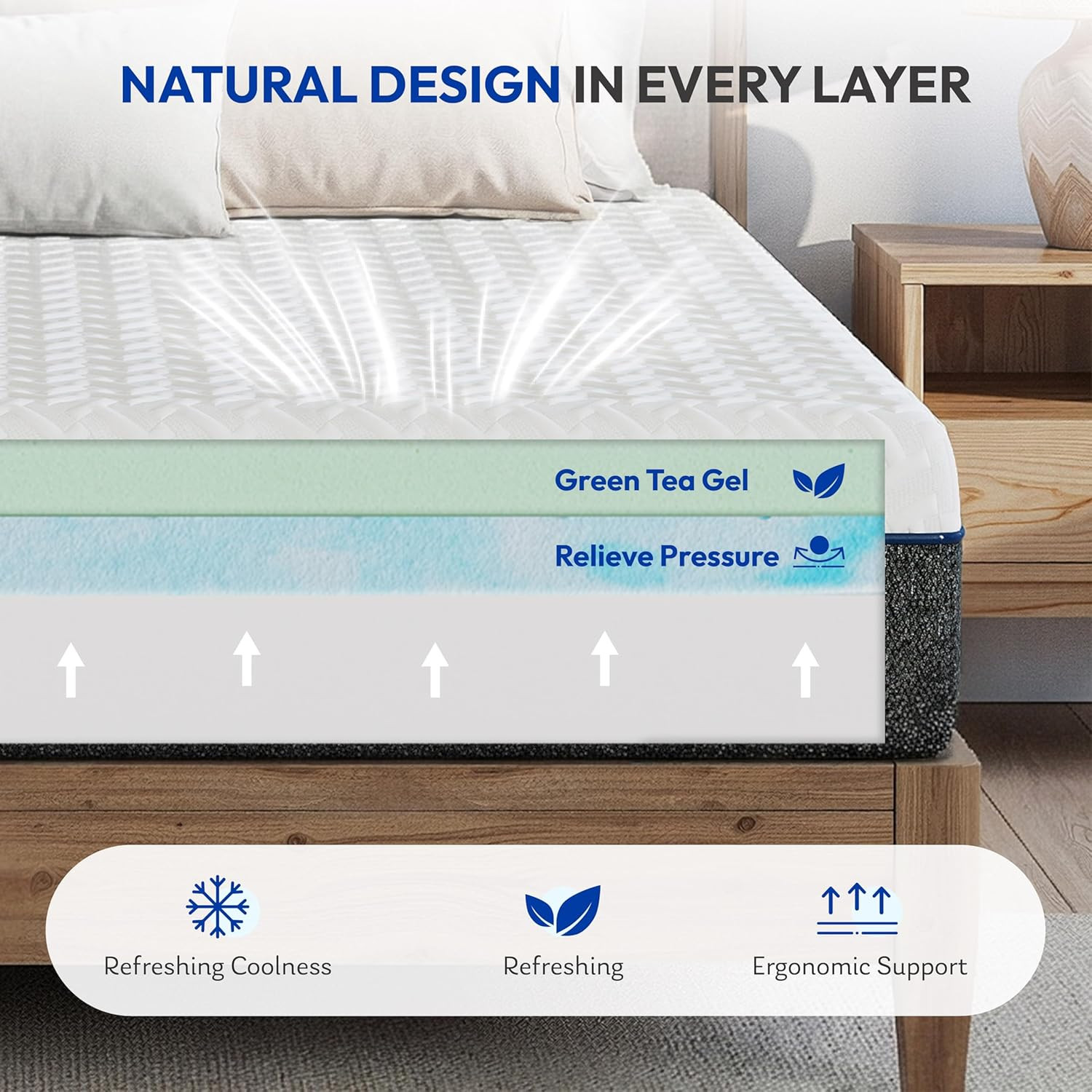 Gelsea 12 Inch Green Tea Memory Foam Mattress, Queen Memory Foam Mattress in a B