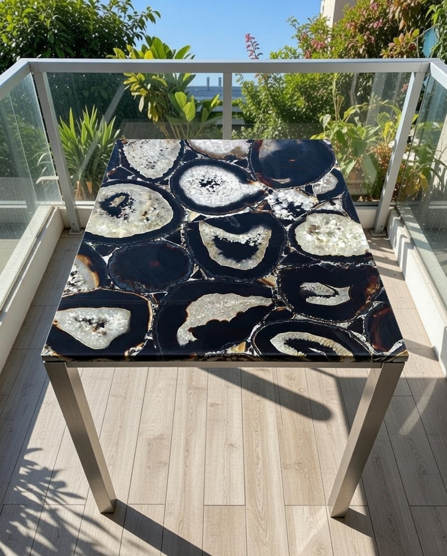 Black Agate Stone Round Coffee & Corner Table Top Handmade Luxury Home Decor Art