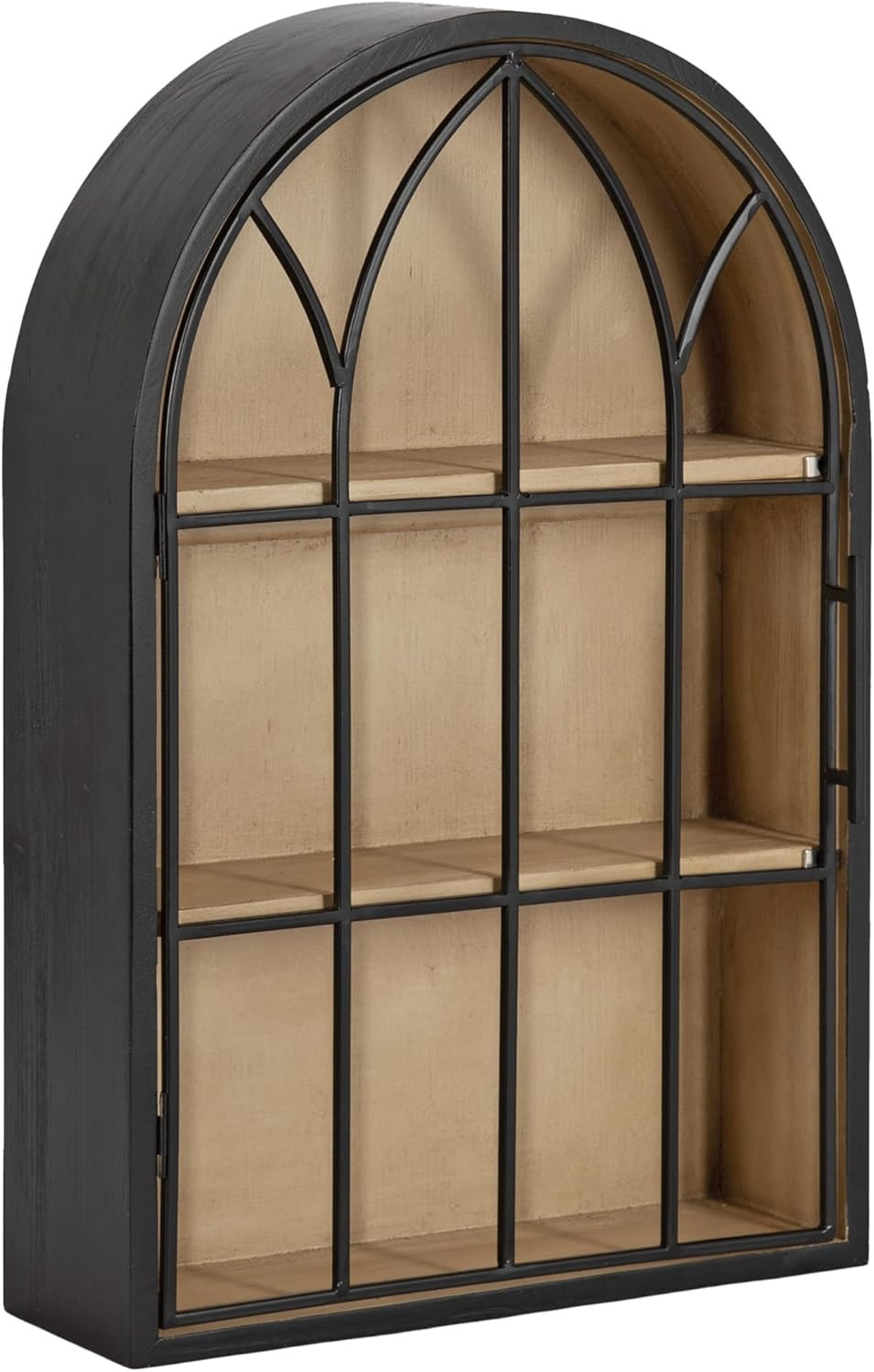 Stylish Arched Wooden Wall Cabinet for Bathroom Storage – Black & Natural Wood