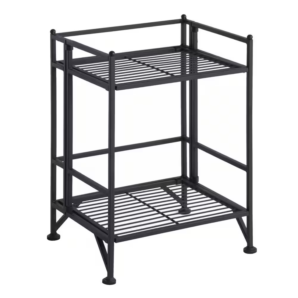 Xtra Storage 2 Tier Metal Folding Shelf in Black 13.75 In. W X 19.5 In. H X 12 I