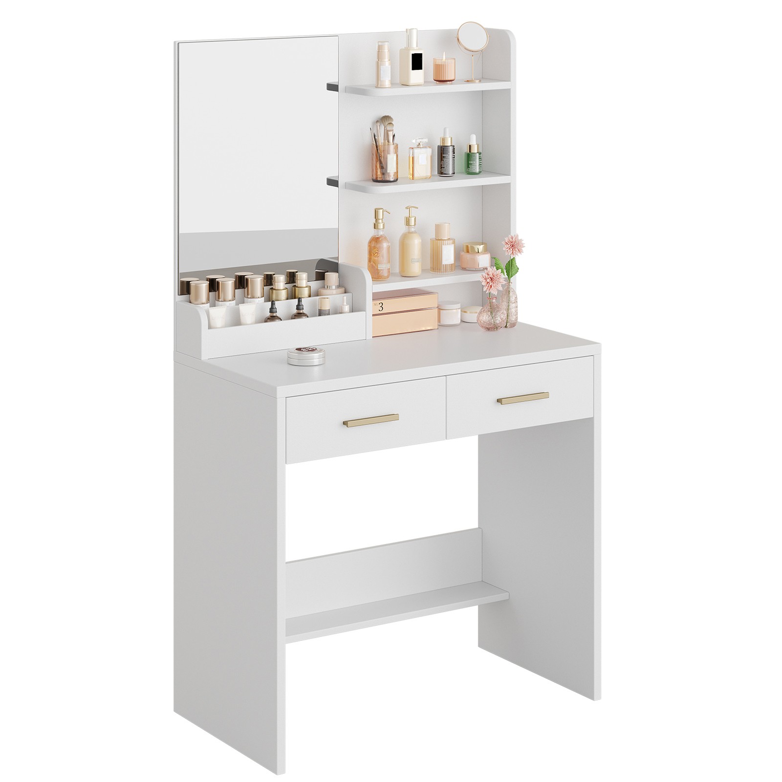 Vanity Desk Easy Assembly Dressing Table Full Mirror Design Bedroom Cosmetic Sto
