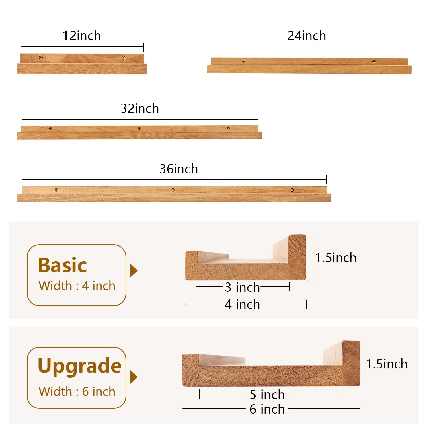 32 Inch Natural Oak Wood Floating Shelf Wall Mounted Picture Ledge Display