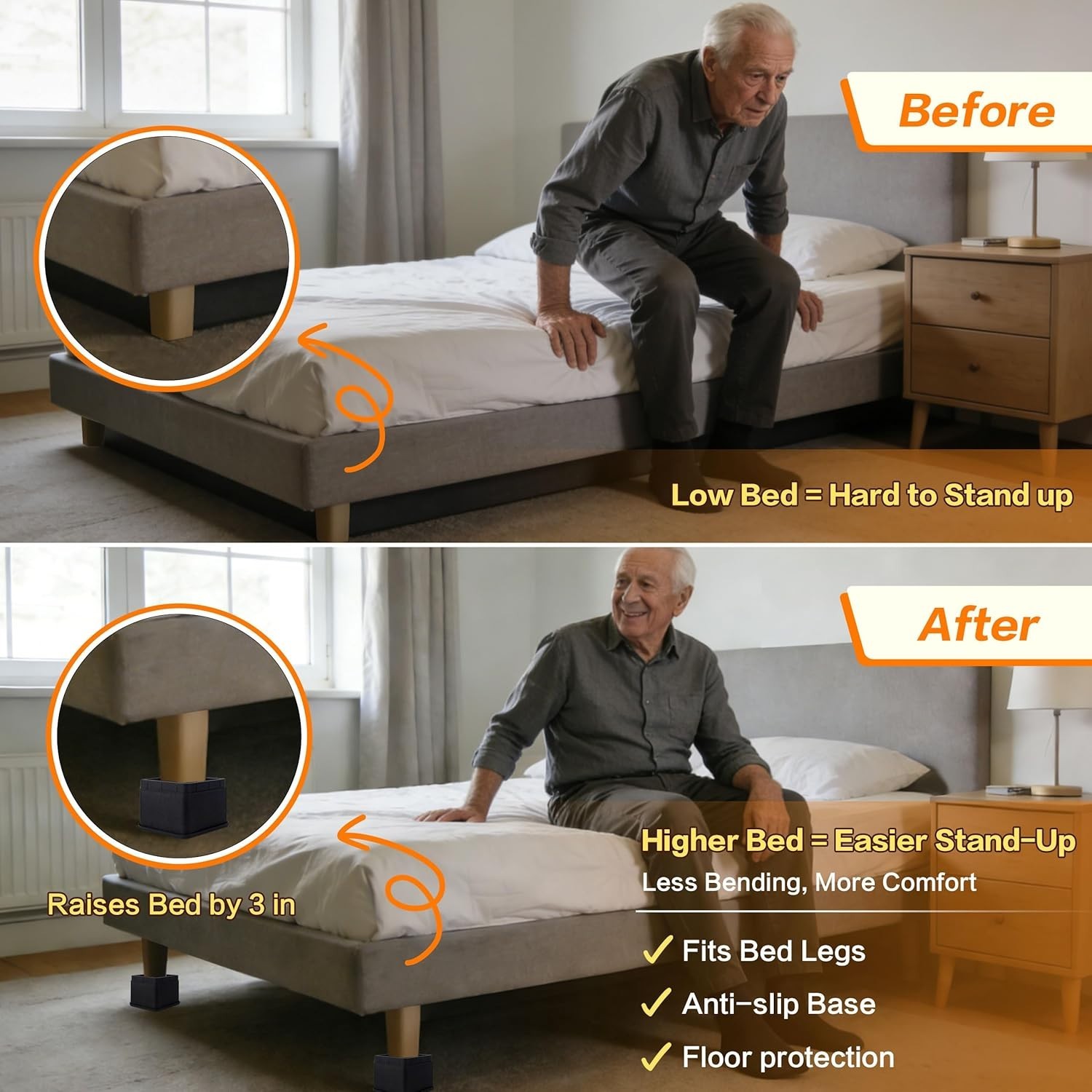 Stackable Bed Risers 3-6 Inch – Durable Furniture Elevators Supporting 2200 lbs