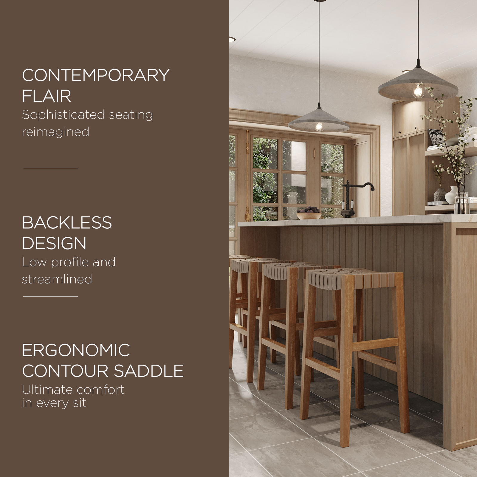 Maven Lane Emerson Bar Stool in Weathered Natural Wood Finish w/ Vegan Leather