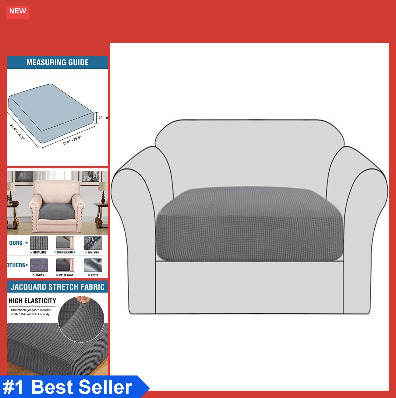 Sofa Slipcover Cushion Cover 19.6-29.5 Inch High Stretch Jacquard Seat