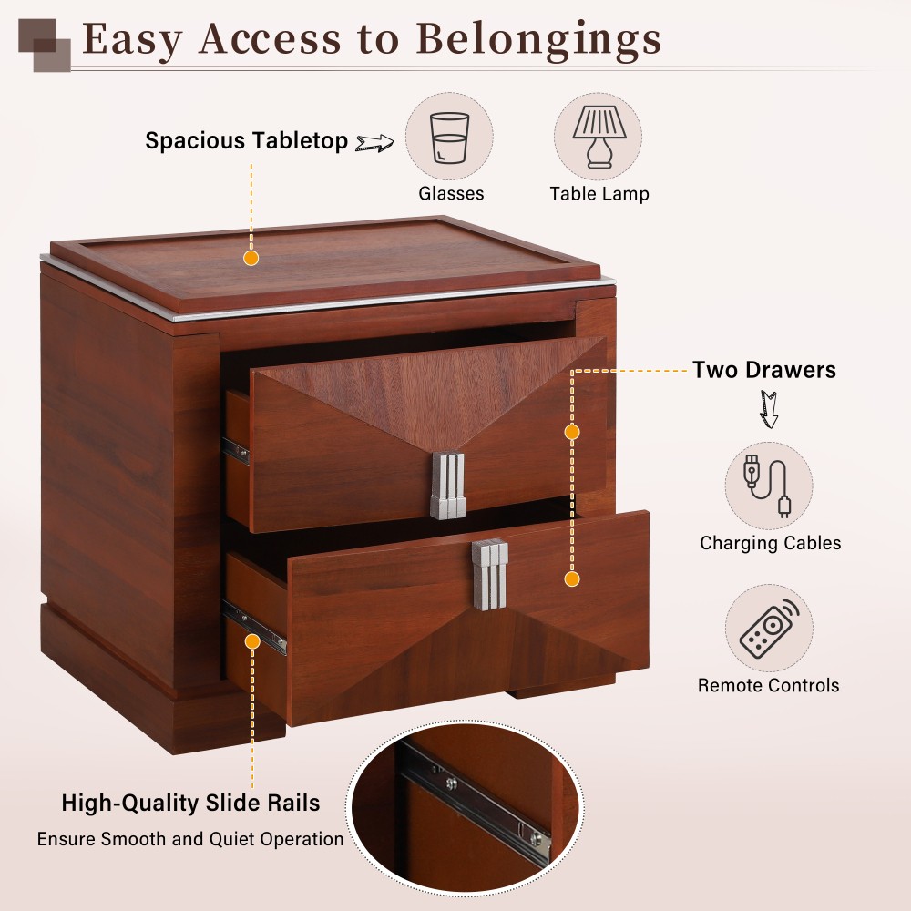 Diamond Shaped Nightstand, 24″ Wide Side Table with 2 Large Storage Drawers
