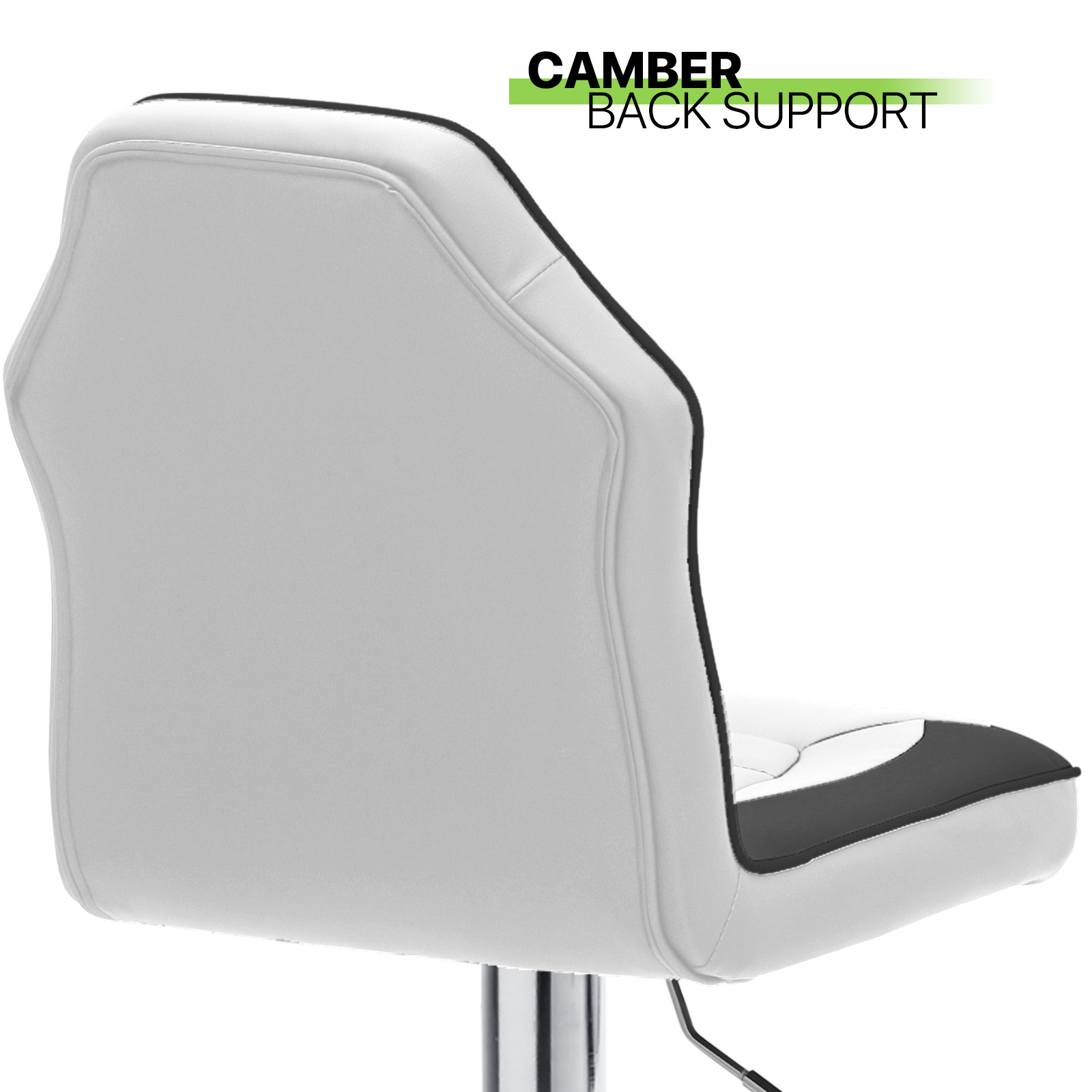2 Piece White Modern Bar Stool Adjustable Swivel Leather Seat Gaming Chair Style