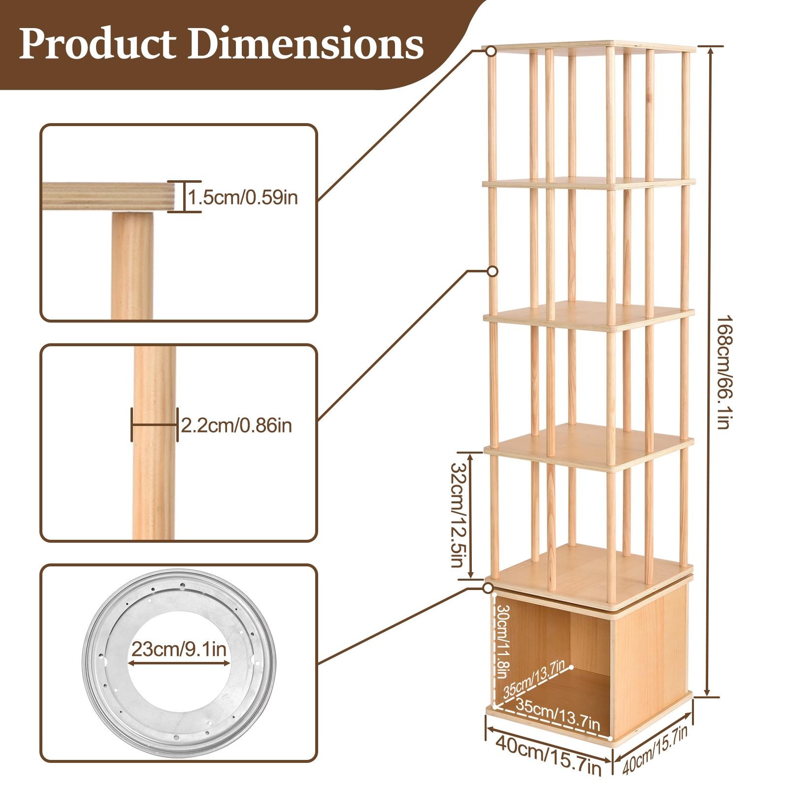 6 Tiers Corner Spinning Bookcase Organizer 360° Rotating Bookshelf Tower