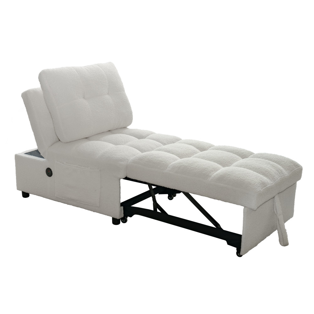 Single Sofa Bed Without Armrests, Soft Teddy Fabric Texture, Skin-friendly