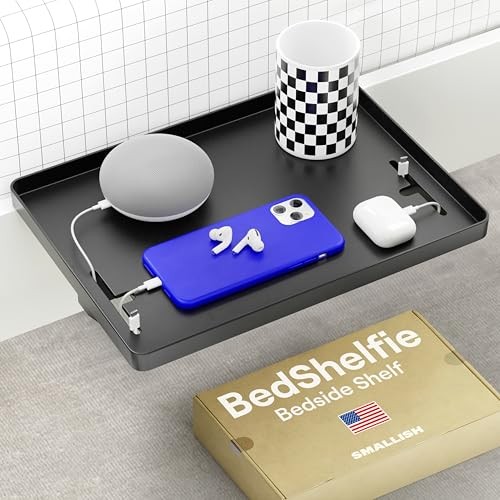 Bedside Shelf for Dorm Room CableCatch (Hard Plastic 12.5 x 9.25 inches) Black