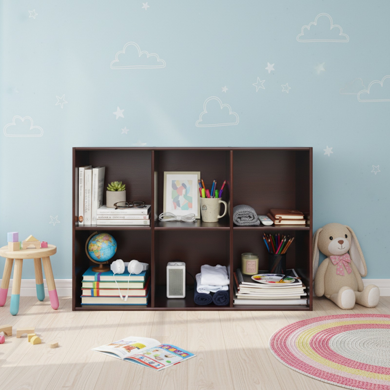 Solid Wood Bookcase With Storage Shelve Floor Bookshelf Cube Storage Organizer