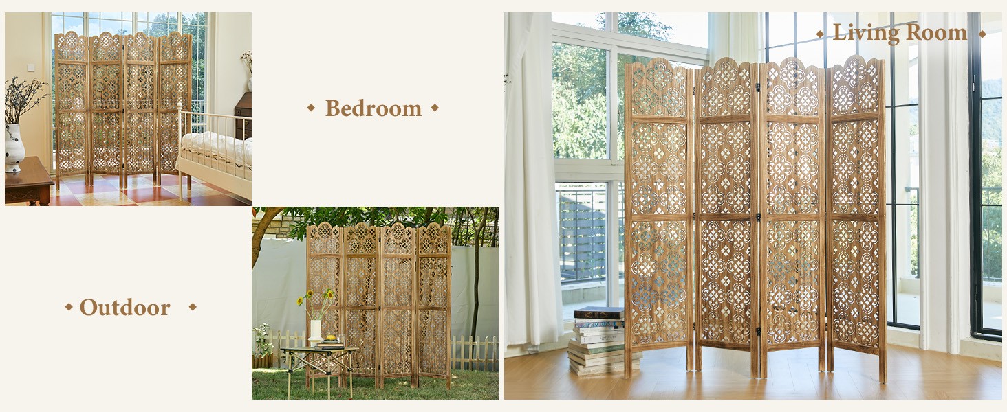 68.9Inch Folding Room Divider, 4 Panels Wood Carved Screens – Ideal Decorative