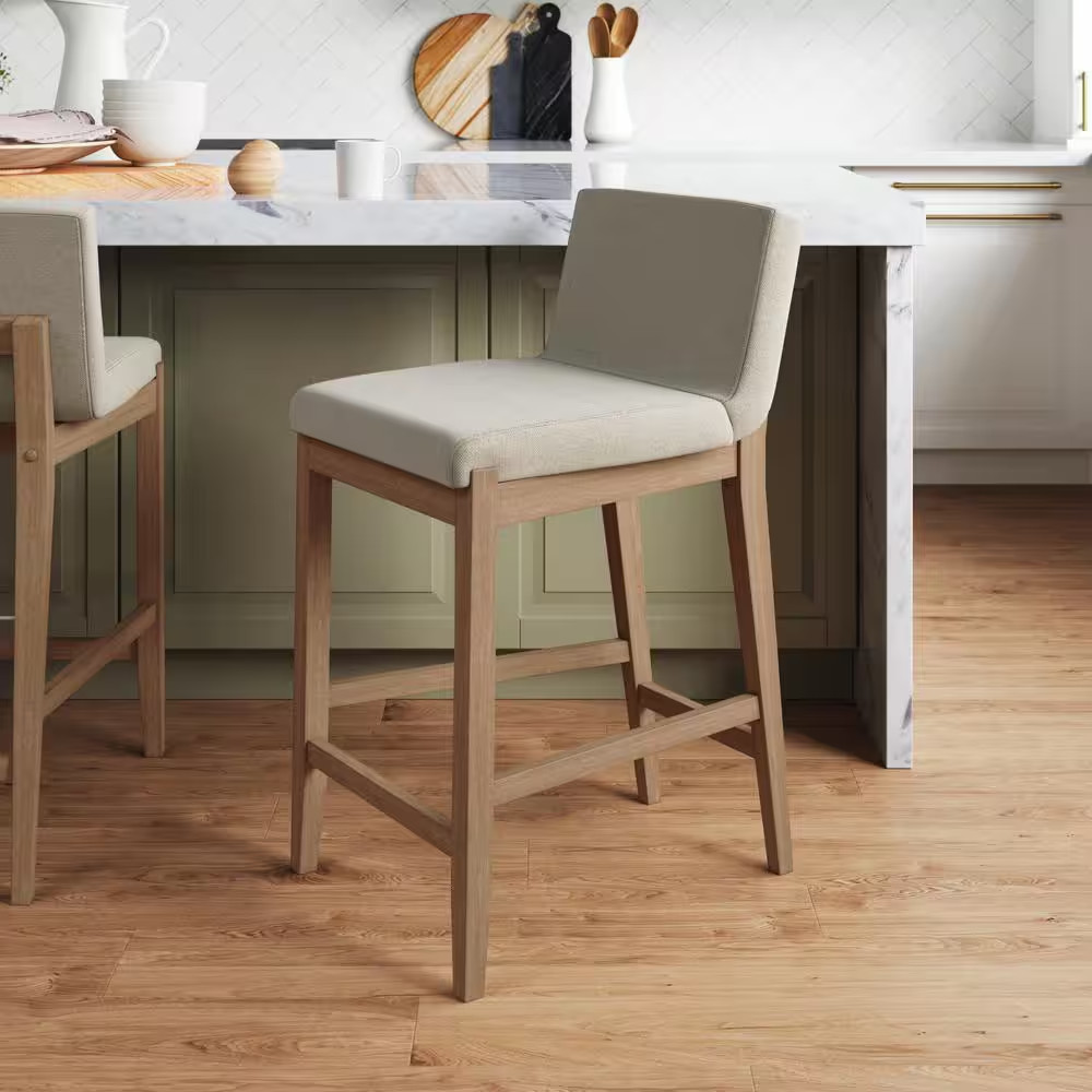 Gracie 24 In. Modern Counter Height Bar Stool with Back, Brushed Light Brown Woo