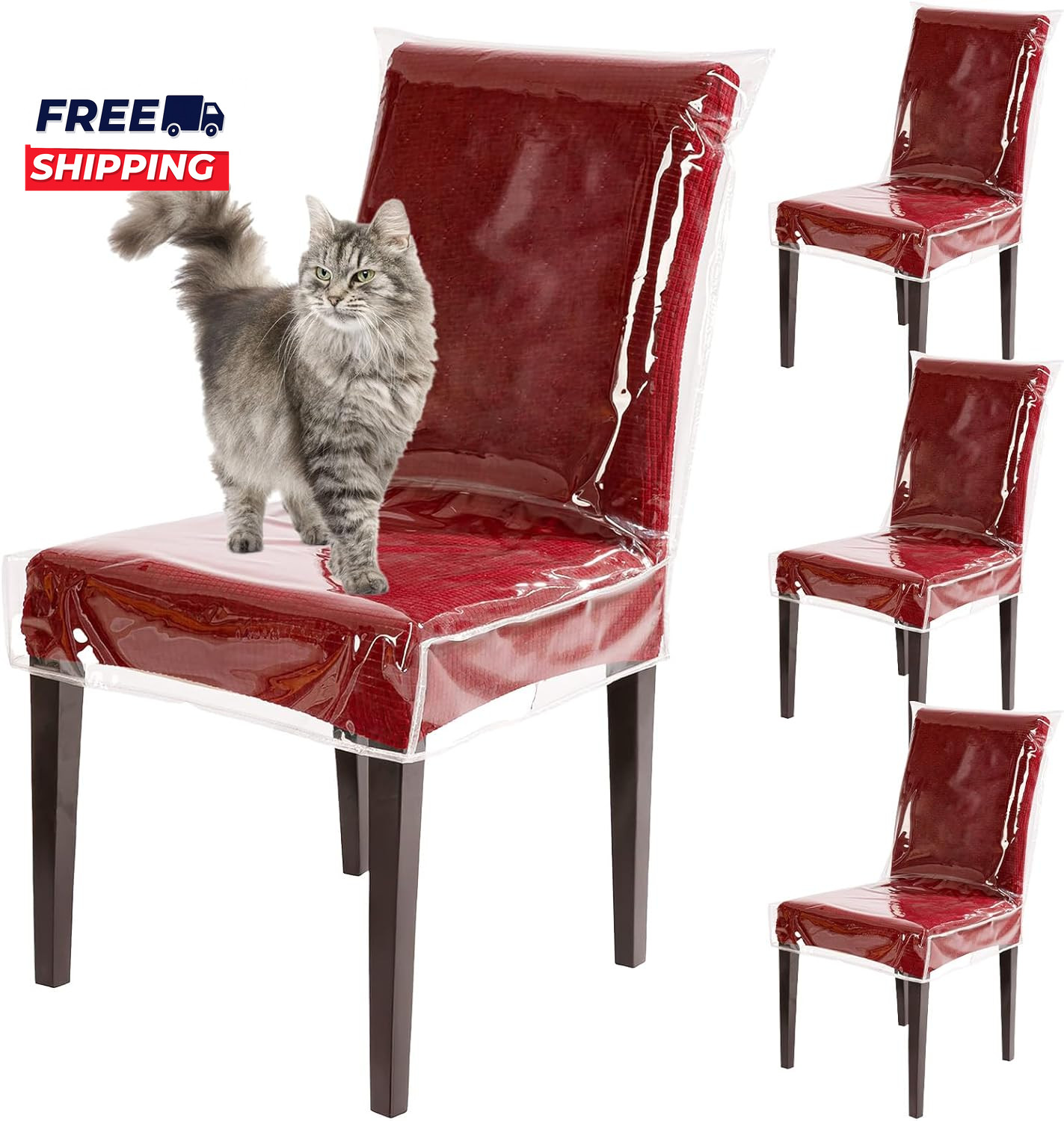Plastic Chair Covers for Dining Chairs 4 Pack W/21 X D/18 Inch Clear Thick Water