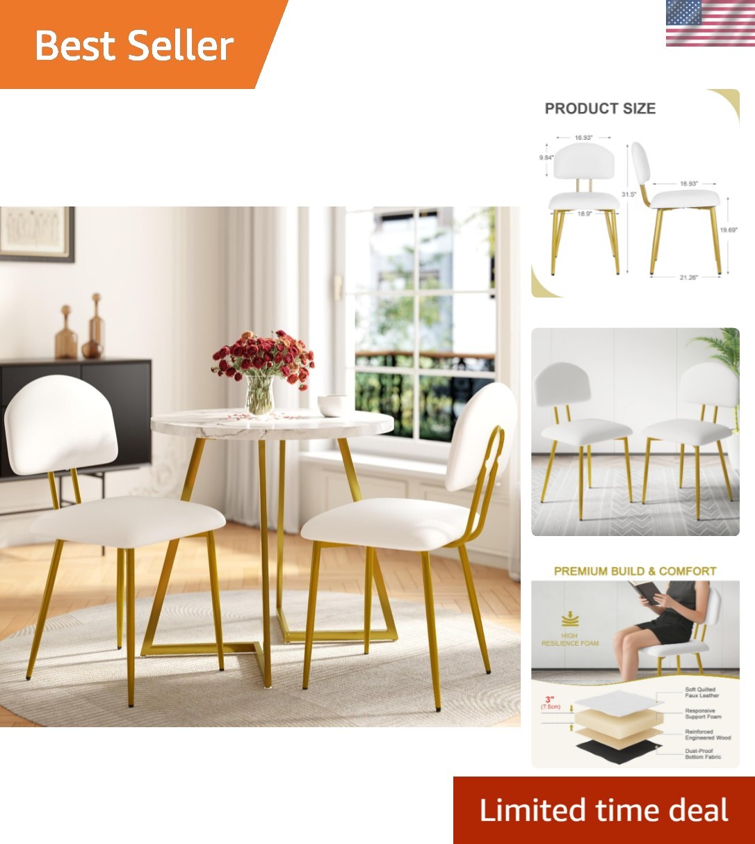 Dining Chairs Set of 2, Upholstered Kitchen Chairs with Extra Thick Cushion &…
