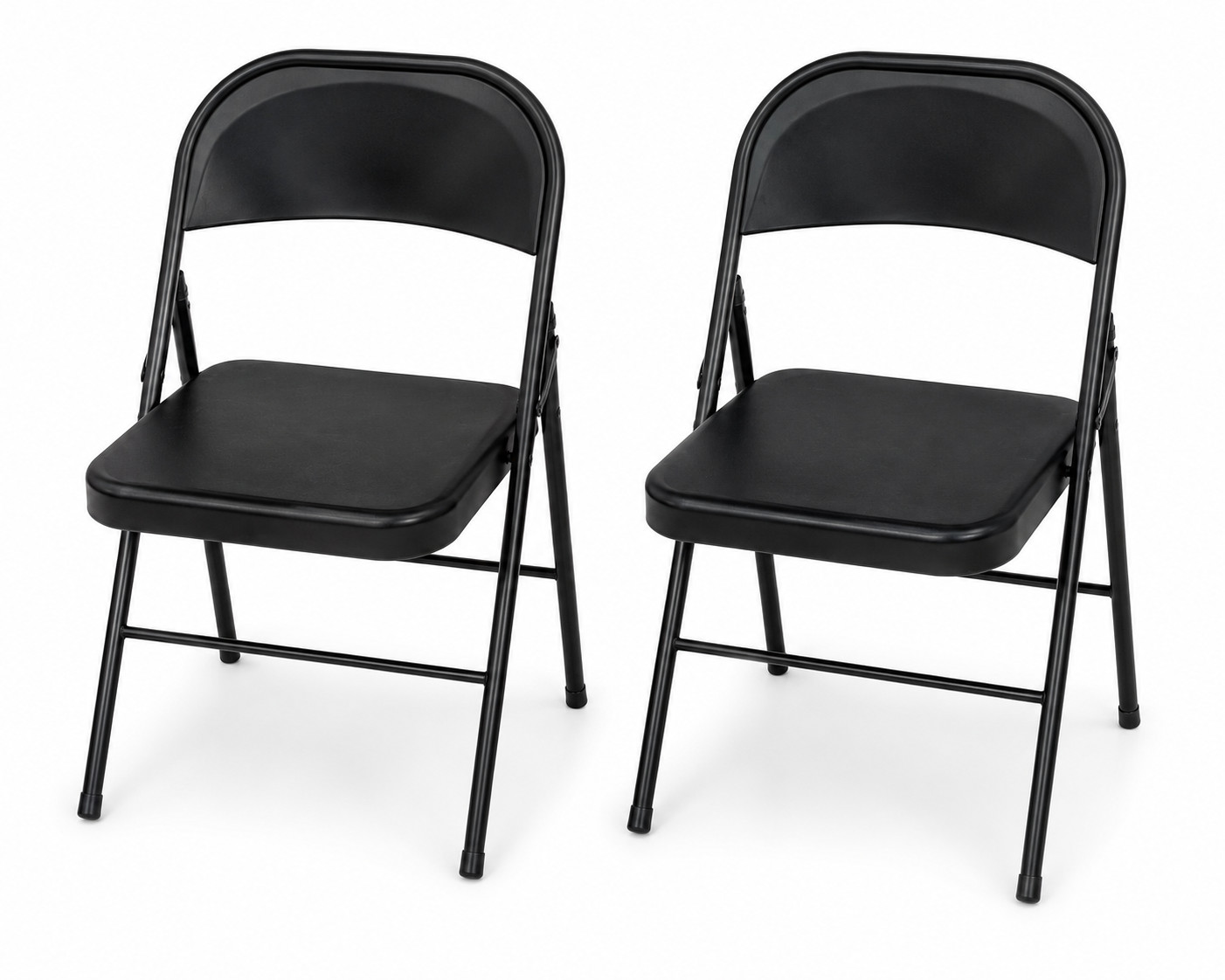 Set of 2 Black Metal Folding Chairs Vinyl Padded Seat Back Portable Event Office