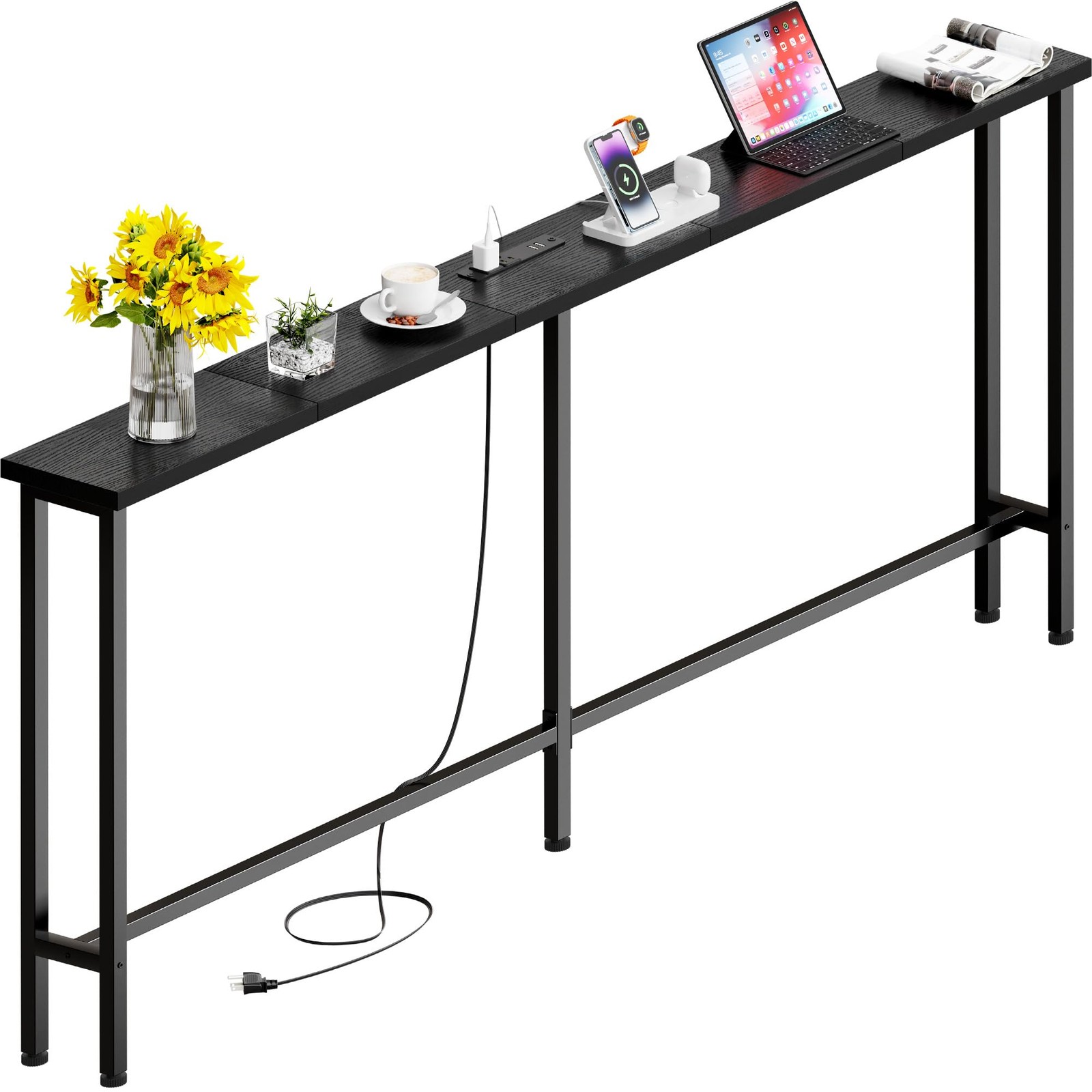 78″ Sofa Table with Built-in Power Strip (2 AC Outlets & 2 USB Ports) – 4.9ft…