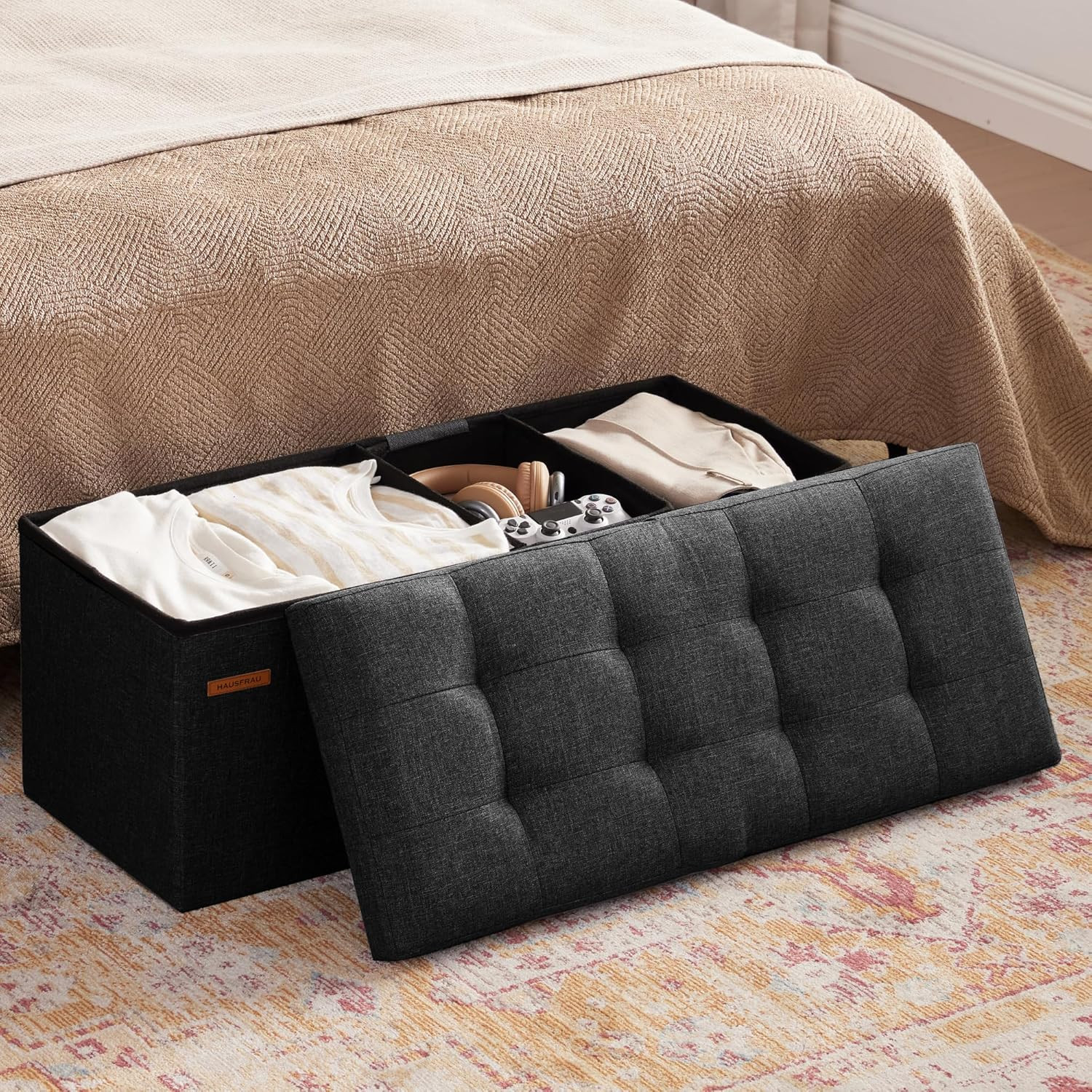 31.5 Inches Ottoman with Storage, Folding Ottoman Bench Small Foot Rest Stool, B