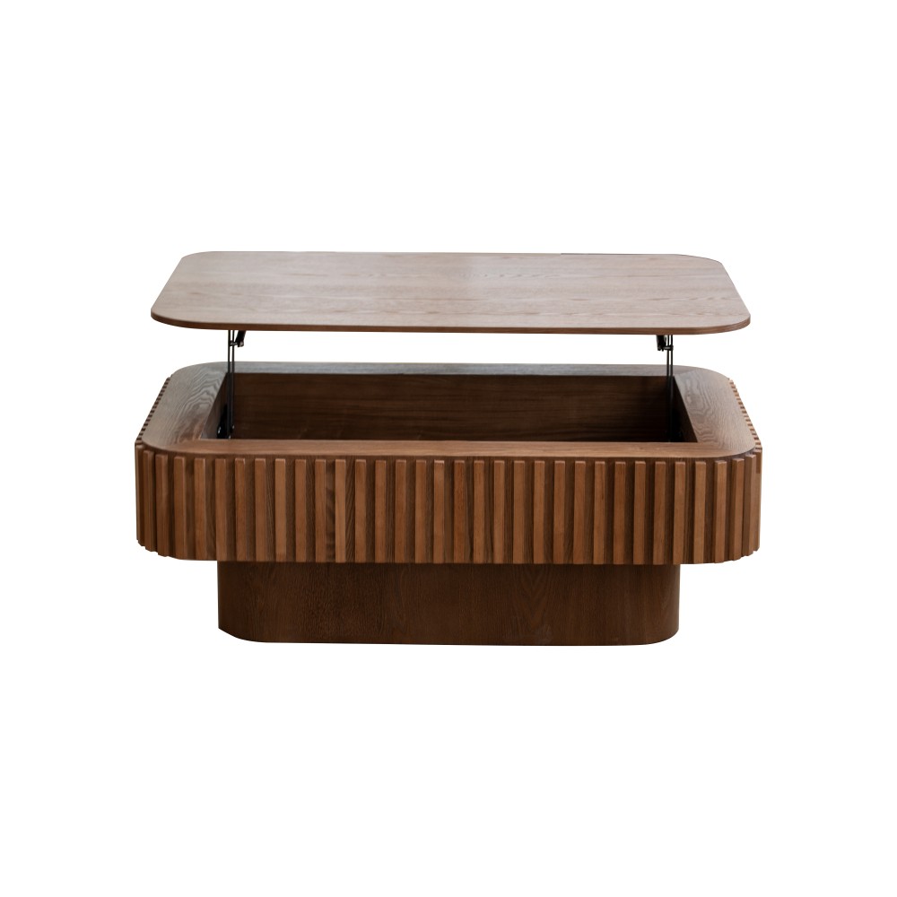 38.6”Fluted Lifttop Coffee Table Solid Wood Veneered Modern Coffee Table Accent