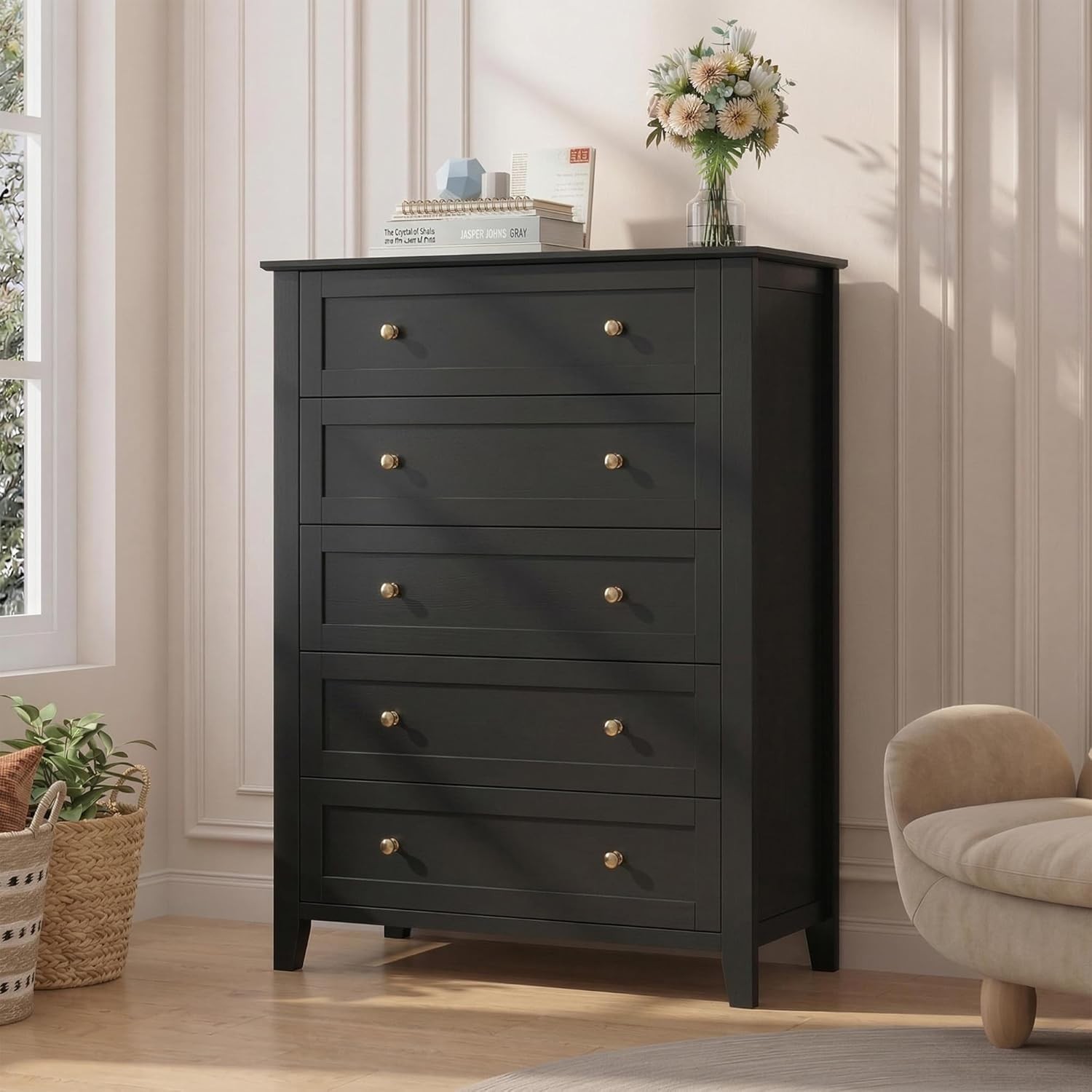 5 Drawer Dresser for Bedroom Tall Dresser with Deep Drawers for Entryway Hallway