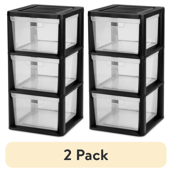 2pcs 3 Clear Drawer Plastic Storage Cabinet For Closet Bedroom Office Removable