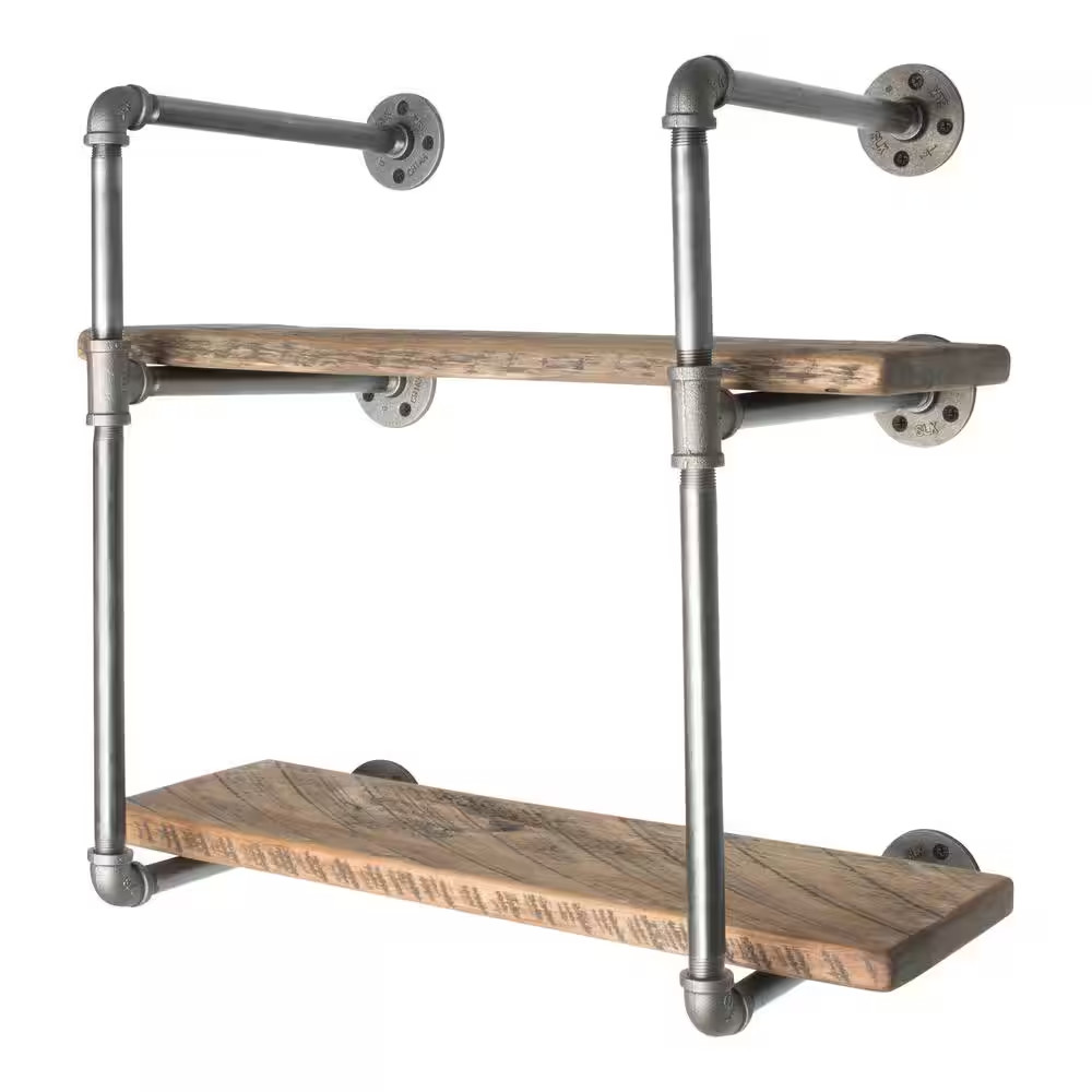 1/2 In. X 11.75 In. D X 22 In. H Black Steel Pipe Wall Mounted 2-Tier Shelf Kit