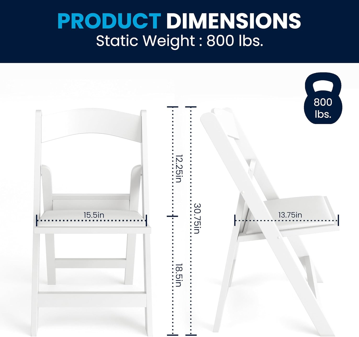 Hercules Series Folding Chair – White Resin – Set of 4 800LB Weight Capacity Com