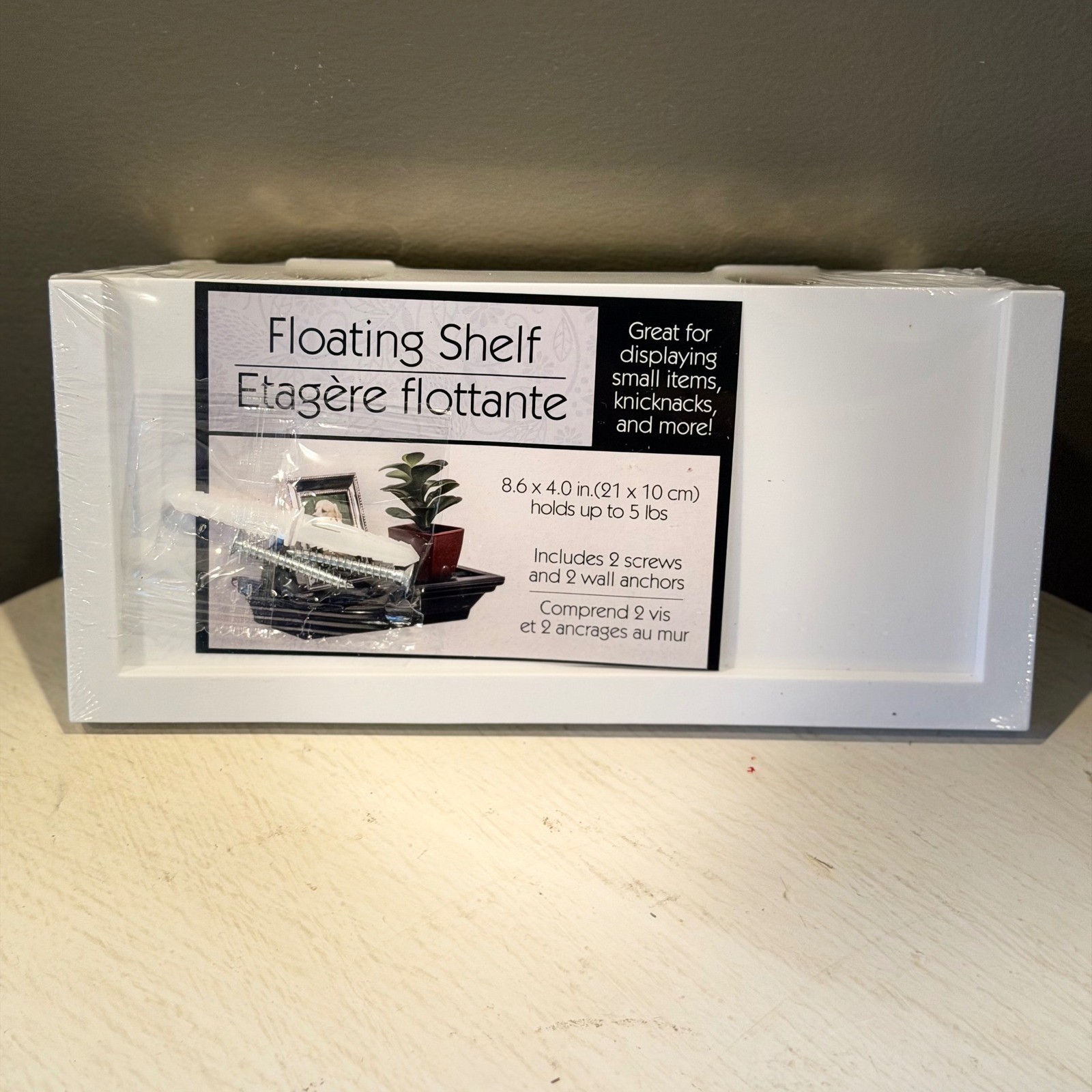 White Floating Shelf Wall Mountable Display Storage 8.6 x 4.0 Inches Holds 5lbs