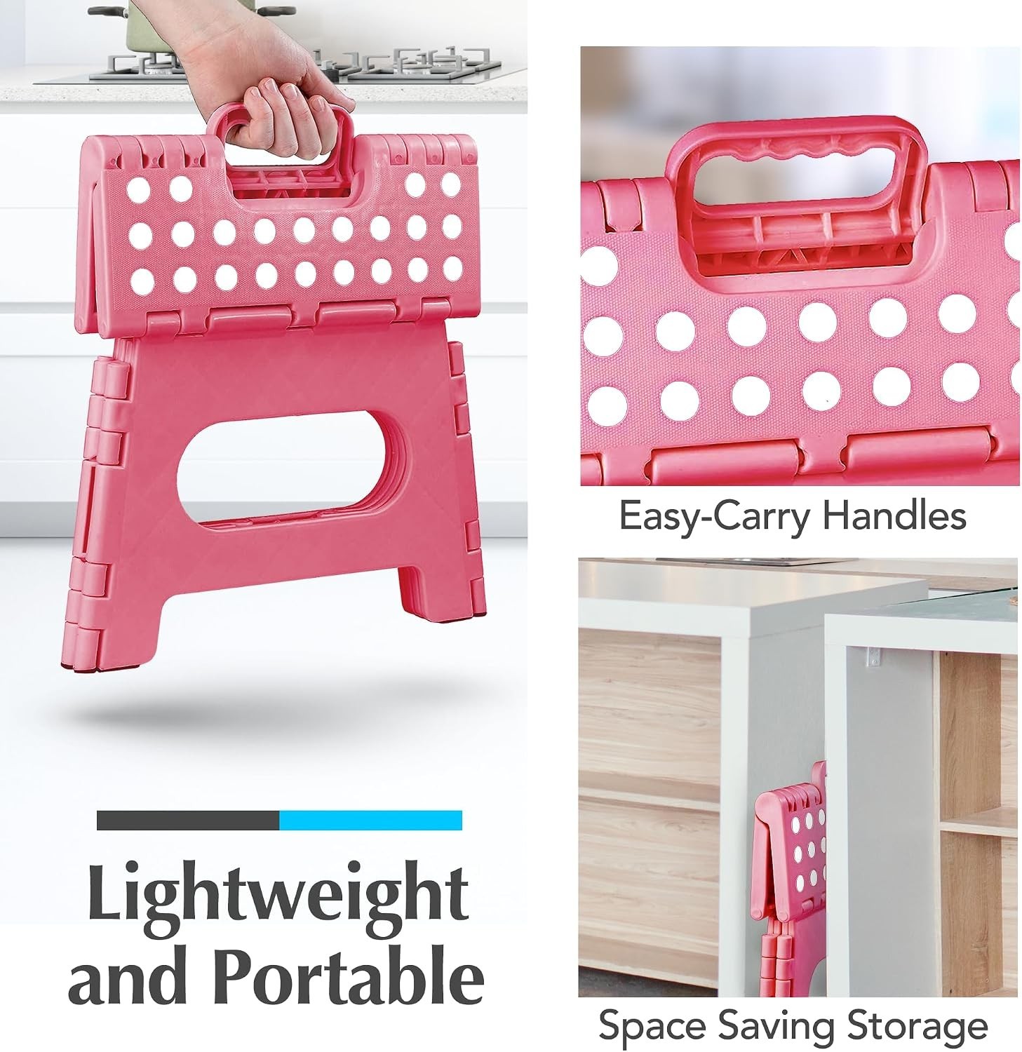 Durable Pink Step Stool – 9 Inch, Easy One Flip Fold Design – Ideal for Any Room