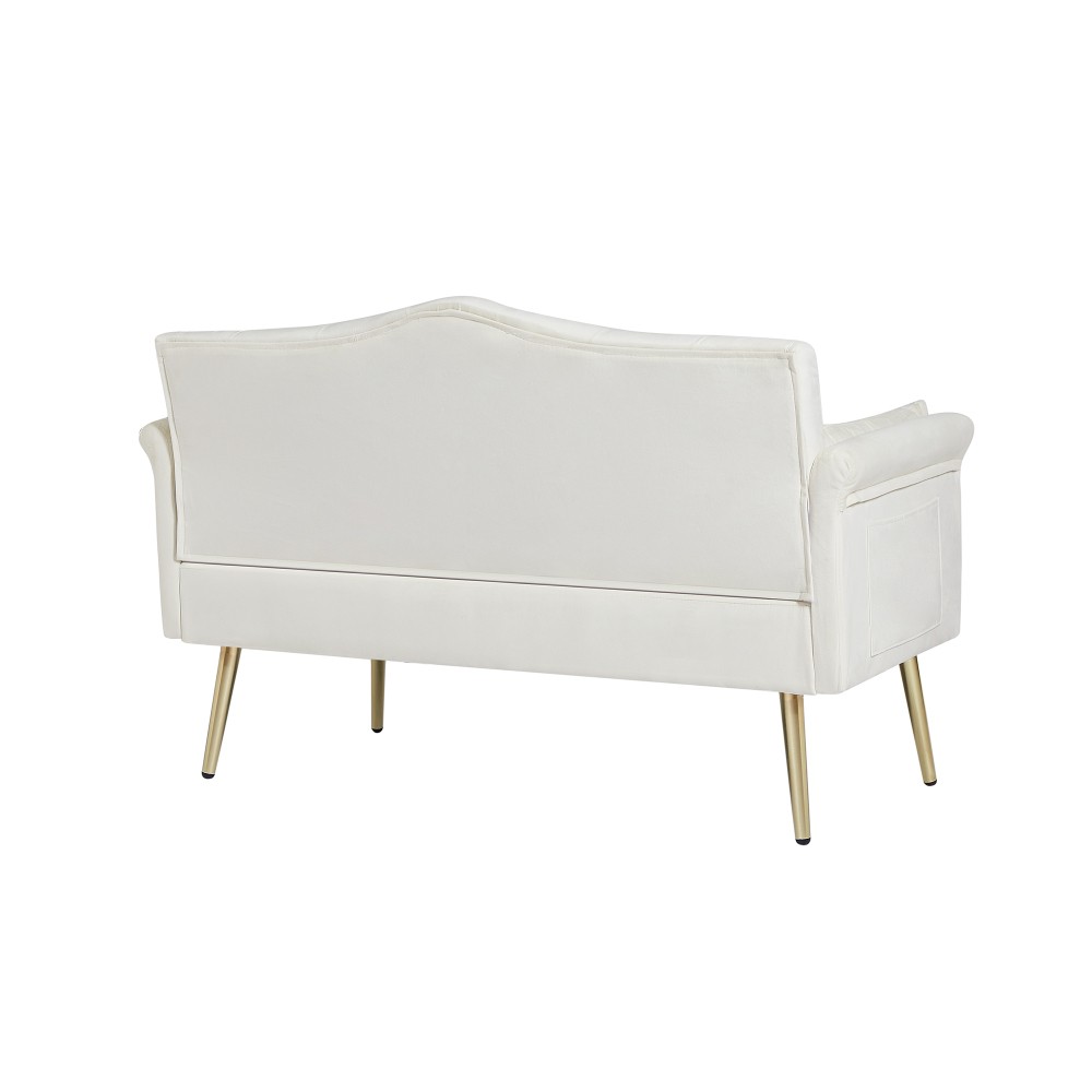 Tufted Velvet Loveseat Cream White, Small Sofa for Living Room Bedroom