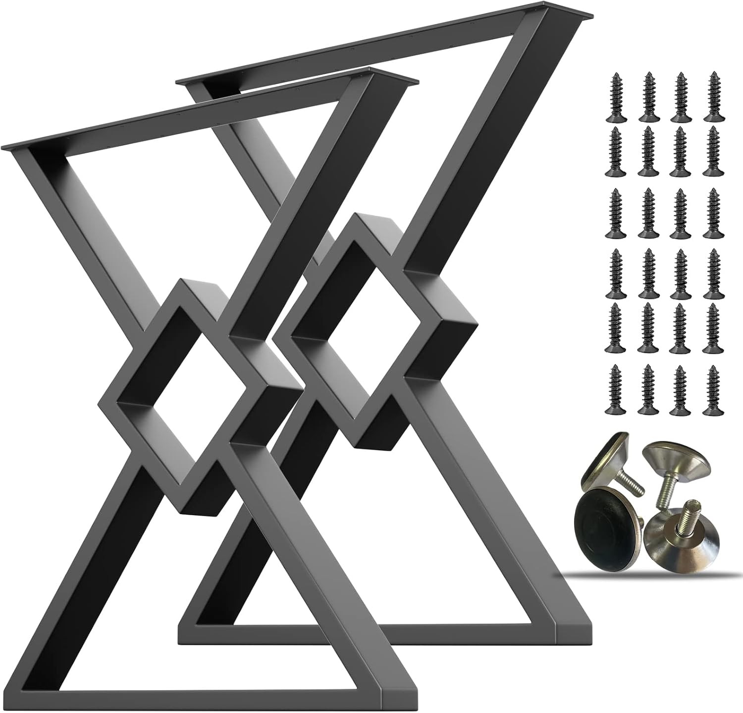 Heavy Duty Diamond-Shape Black Metal Table Legs – 28×24 Inch, Set of 2