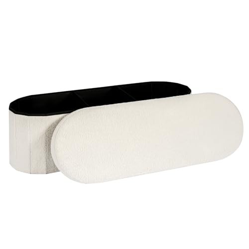 Storage Ottoman Bench, 43.3 Inches Oval Ottoman with 43.3″D x 15″W x 15″H White