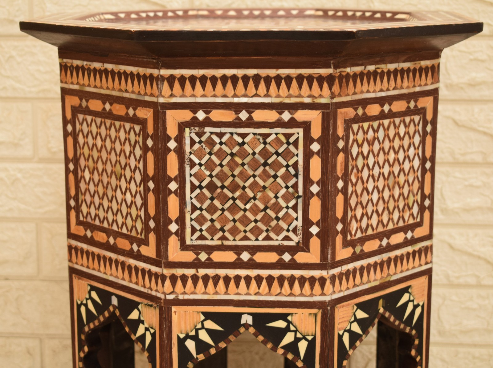 Handcrafted Moroccan 24″ Wood Side Table Mother of Pearl Inlaid End Table Decor