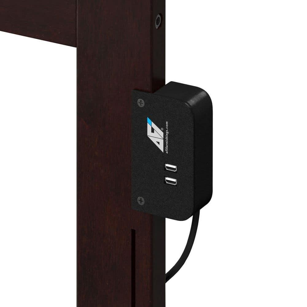 AFI Portland Brown King Sleigh Solid Wood Panel Headboard w/ Attachable Charger
